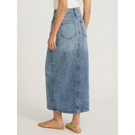 EXPRESS Women's High Waisted Medium Wash Front Slit Maxi Denim Skirt