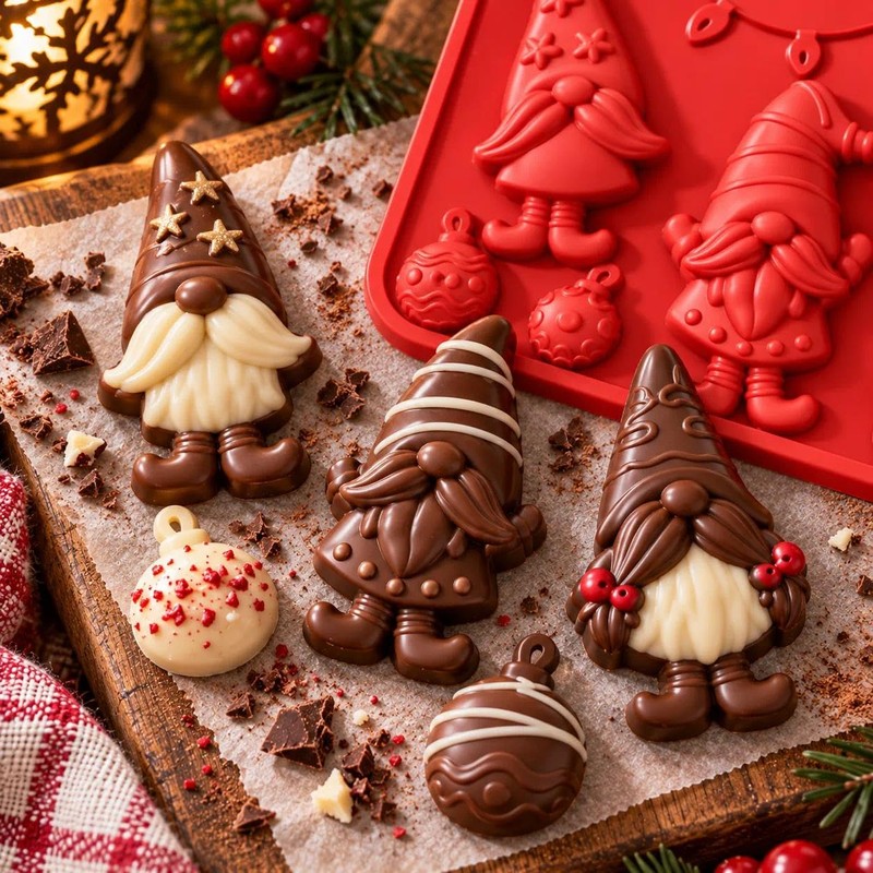 1-Piece Christmas Gnome Ornament Silicone Chocolate Mold, 10-Cavity