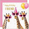 Friend Birthday Card - Cute Party Giraffes - 150mm x