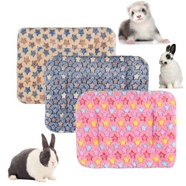3 Pcs Small Animal Plush Bed Warm Fluffy Kitten Puppy Blanket Ferrets Fleece Sleep Pad Chinchilla Squirre Hedgehog Hamster Guinea Pig Bed Mat (Large:19.7 x 13 in, Set-K)