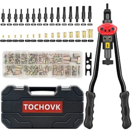 TOCHOVK 16-Inch Rivnut Tool Kit with 15 Metric and SAE Mandrels, 236Pcs Rivet nut Assortment Kit，Sturdy Plastic Case