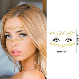 Face Tattoo Stickers, 6 Sheets Face Temporary Tattoos, Glitter Metallic Tattoo, Golden Glitter Tattoo Stickers, Gold Flash Makeup Tattoo Stickers, Face Glitter