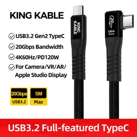 KING KABLE USB3.2 Gen2 Full-Featured USB-C to USB-C Cable 5M/16ft,20Gbps Date Fast Transfer, PD120W Charging,for Connection Between Camera and Computer,Compatible for CanonEOS R5R52Sony A7M4/A7R5 etc