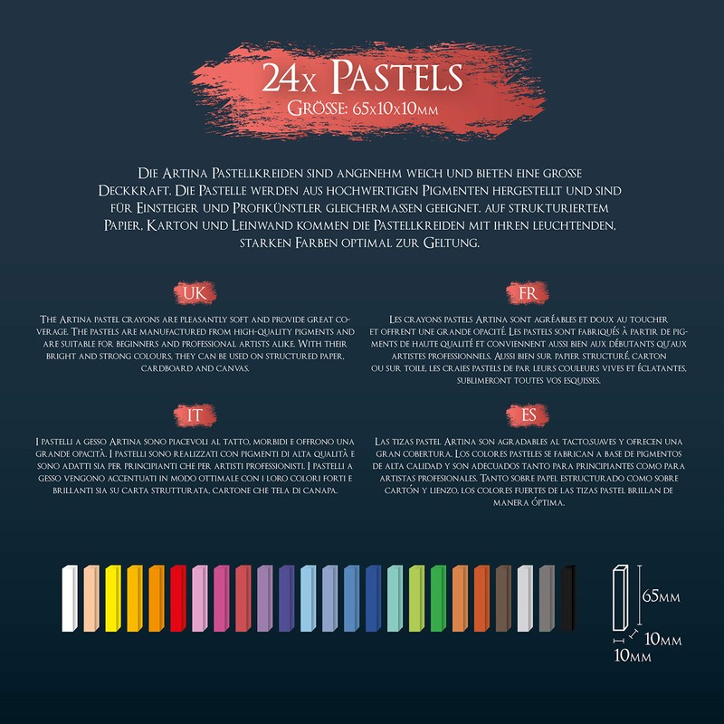 Artina Pasteo Pastel Chalk Set, Soft Pastel Colours in Studio