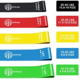 FitFlex Resistance Loop Bands Set of 5 - Natural Latex, Multi-Color, Various Resistance Levels for Strength Training, Physical Therapy, Home Workout