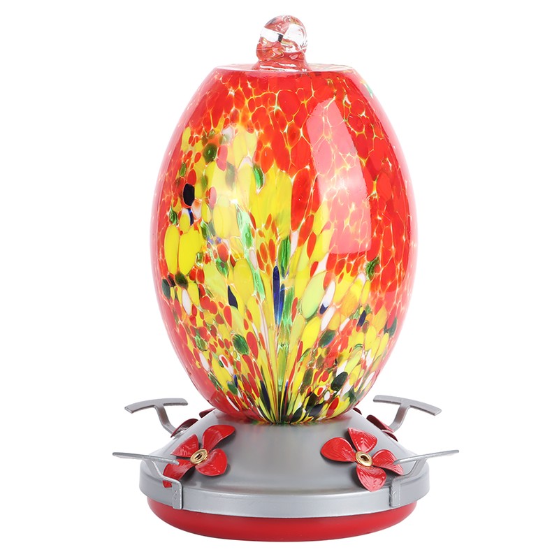 Hummingbirds Water Feeder Colorful Painting Glass Bird Feeding Tool for