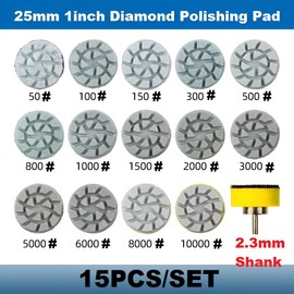 MiJunHD 1inch 25mm Mini Diamond Polishing Pad Set, 14PCS Different Grit 50#-10000# Water Sanding Discs & & 1PC 2.3mm Shank Hook & Loop Backing Holder for Detail Fine Grinding