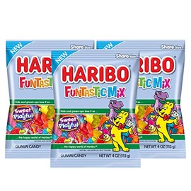 Haribo Funtastic Mix Share Size Gummy Candy-Sweet and Playful- Shapes Include Alligators, Frogs, Planes and Robots. Oodles of Shapes and Flavors!, 4 oz (3 Bags)