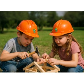 TAMS Children's Helmet Construction Helmet Protective Helmet with Screw Lock | Game & Fun (Dinosaur, Orange)