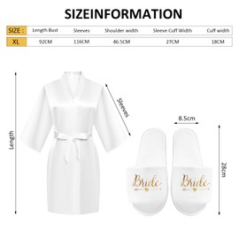 HENGBIRD Bride Women's Dressing Gown Satin Kimono V Neck Sleepwear with Slippers for Wedding JGA Party Decoration, White
