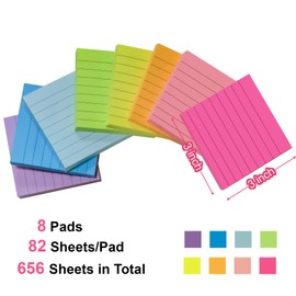 GOMIMEOR Lined Sticky Notes - 3x3 in Post Self-Stick Note Pads Its, Sticky Notes with Lines for Home, Office, Notebook, 8 Pads, 82 Sheets/Pad