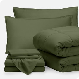Bare Home Bed-in-A-Bag 7 Piece Comforter & Sheet Set - Queen - Goose Down Alternative - Ultra-Soft 1800 Premium - Bedding Set (Queen, Cypress/Cypress)