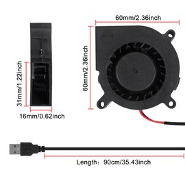 4 Pack 5V USB Blower Fan 60mm, 60mm x 60mm x 15mm Brushless DC Cooling Blower Fan for 3D Printer Cooling Electronics, Cooling DIY Projects
