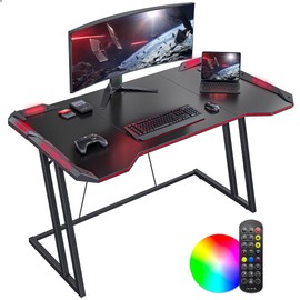 BANTI 47 inch Gaming Desk with LED Lights for Home Office, Black