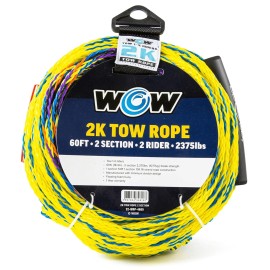 WOW Watersports 60ft 2-Rider 2K Tow Rope with 2 Sections for Inflatable Towables
