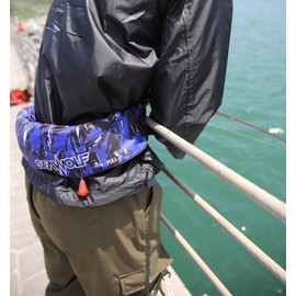 Sea Wolf SW-J-F06 Life Jacket, Automatic and Manual Inflatable Type, Type A, Cherry Blossom Mark, Belt, Waist Wrap, Blue Camo