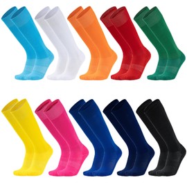 10 pares de calcetines de fútbol para niños, elásticos hasta la rodilla, calcetines coloridos para equipo deportivo de fútbol para niños y niñas, De 4 a 8 años (color sólido), 4-8 Años