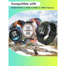 Yeahxing Braided Bands for COROS PACE 2 Band - Magnetic Clasp Stretchy Strap Replace for COROS APEX 2/ APEX 42mm Breathable Sport Wristband for Men Women, Olive Green