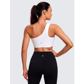 CRZ YOGA Butterluxe Womens One Shoulder Sports Bra - Sleeveless One Strap Low Impact Asymmetrical Workout Yoga Tops White Medium