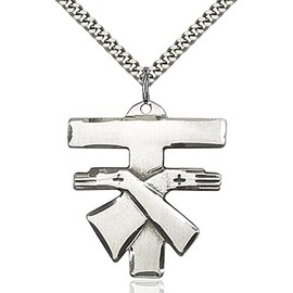 Bonyak Jewelry Sterling Silver Franciscan Cross Pendant 1 3/8 x 1 1/4 inches with Heavy Curb Chain
