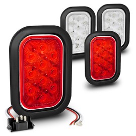 TRUE MODS 2 Red + 2 White 5" x 3" Rectangular LED Trailer Tail Light Kit [DOT FMVSS 108] [Grommets & Plugs] [Submersible] [Stop Turn Tail Reverse] [10 LED] Brake Lights for Tow Truck 80" Wide Trailer