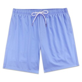 QRANSS Solid Blue Swim Trunks for Boys 10-12 6'' Inseam Anti Chafe Swimming Trunks Boardshorts with Compression Liner Quick Dry