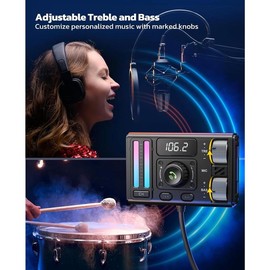 Bluetooth 5.3 Car Adapter with Air Vent Installation & DSP Noise Cancellation, QC3.0 & Type-C PD Car Charger Wireless FM Radio Transmitter Supports Bass & Treble Boost - Color: black