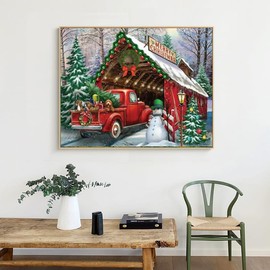 Eiazuiks Christmas Diamond Painting Kits for Adults, Truck 5D DIY Diamond Art Kits Full Drill Diamond Dots for Gift Wall Decor and Relaxation Gem Arts 12x16 inch