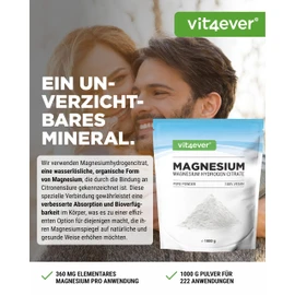 Vit4ever Magnesium Pulver - 1000g - Gute L?slichkeit - Reines Pulver ohne Zusatzstoffe - Mit Messl?ffel - Premium Qualit?t - Vegan