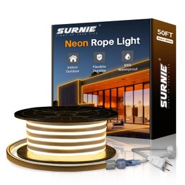 50ft/15m LED Neon Rope Lights - Commercial Neon Strip Light Outdoor Waterproof - 110V Flex Warm White Neon Lights Connectable DIY Strips Lighting for Indoor Outdoor Decor