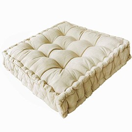 Floor Pillow 25x25 Inch,Square Meditation Cushion Floor Seating for Adults,Oversized Tufted seat Cushion Reading Nook for Kids, Yoga Meditation Pillow for Sitting on Floor, (Beige)