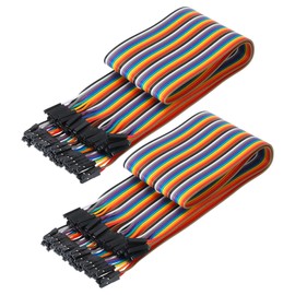 sourcing map Female to Female 40Pin Breadboard Jumper Wire 2.54mm Pitch Ribbon Cable 50cm Long Electronics Breadboard Ribbon Cables for Breadboard Electronic Projects Pack of 2