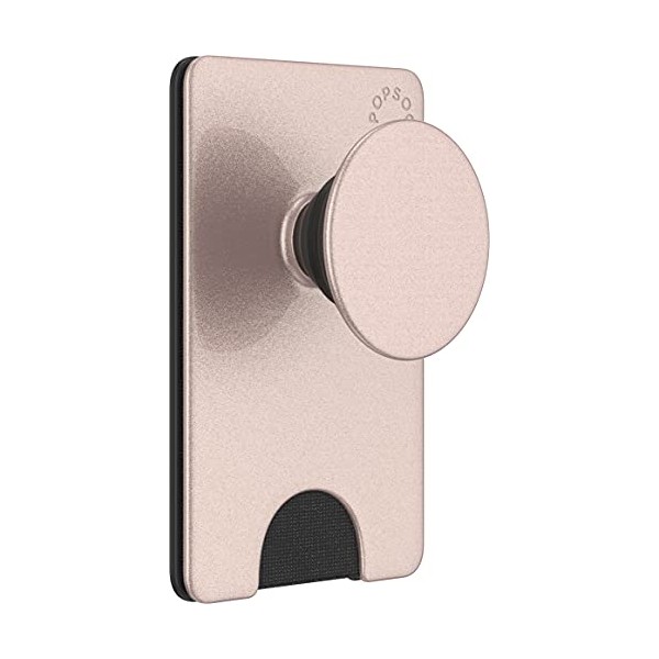 PopSockets PopWallet+ with Swappable PopTop: Phone Grip, Phone Stand, and Wallet for Cards, Removable, Shimmer Rose Gold