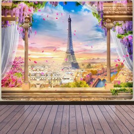 FENDROM Eiffel Tower Tapestry Paris Wall Tapestry Large Flannel Art Tapestries France City Scenery Wall Tapestry Balcony Sunset Wall Hanging for Living Room Dorm Bedroom Home
