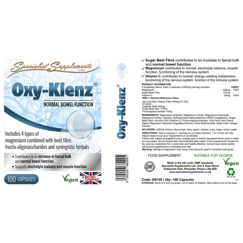 Specialist Supplements Oxy-Klenz Healthy Bowel Function 100 Capsules (Pack of