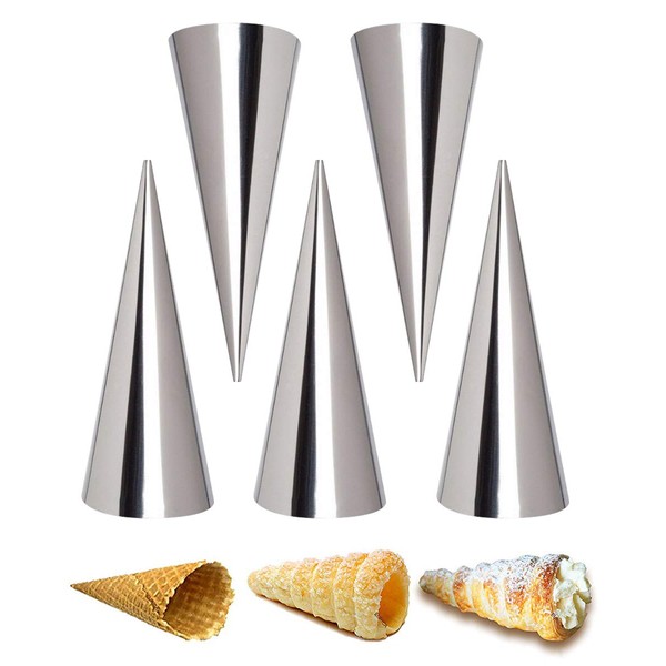 Holz sammlung 5pcs Cream Horn Moulds, Stainless Steel Cream Roll Cones, Cream Roll Moulds, Baking Cones Non Stick, Cannoli Tubes Forms Mold for Danish Pastry Lady Lock Form Croissant Shell Ice Cream