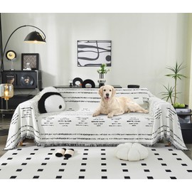 Tritard Boho Couch Cover Reversible Bohemian Sectional Couch Covers Black White Sofa Loveseat Covers Chenille Cushion Covers with Tassel Washable Couch Protector for Dogs Pet Futon Cover (71"-118")