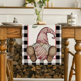 ZCHOMI Easter Pink Gnomes Table Runner 13x72 Inch Buffalo Plaid Easter Kitchen Dinning Table Decoration for Indoor Outdoor Home Party Décor