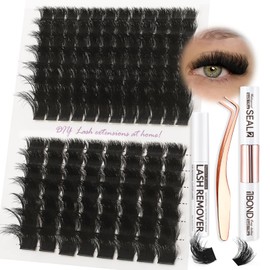 Fluffy Lash Cluster Kit 180D + 280D Mega Volume, 10–20mm Mixed Lengths, Thick Eyelash Extension Kit for Dramatic Glam Look, Soft Matte Black Lashes with Bond & Seal, Tweezers & Remover