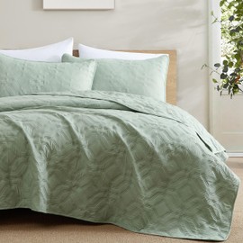 HLC.ME Logan - 3 Piece Full Queen Size Quilt Set, Lightweight Queen Bedspread Coverlet Set (Full/Queen, Sage Green)
