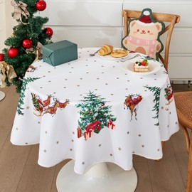 Tablecloth Christmas Tablecloth Washable Christmas Table Cloth Garden Tablecloth Oilcloth Round Oval Square Indoor (White, Square 85 x 85 cm)