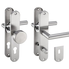 Stahlia EMILIA Door Handle Set Long Plate Renovation Fittings Brushed Stainless Steel BB Deadlock Door Fitting for Room Doors, Entrance Doors for Door Thickness 20 – 47 mm Mounting Material