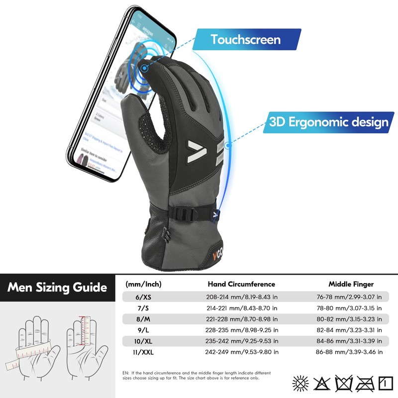 Vgo... 1 Pair -20℃/-4°F Waterproof Winter Work Gloves Cold Weather