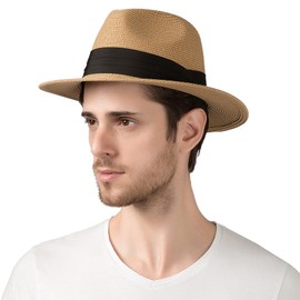 Lanzom Summer Beach Sun Hats for Men Women Foldable Floppy Travel Packable Staw Hat, Wide Brim Hat(Style B-Khaki, Large Size:Fit for 23"-23.6")