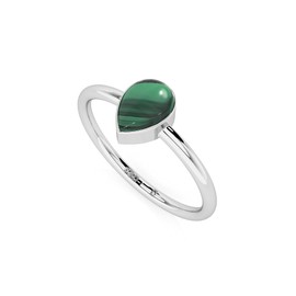 LUSTRE AND LIGHT Natural Malachite Pear Stackable Ring for Women in Sterling Silver, May Birthstone Jewelry Gifts for Her (US-6, Bezel-Set)