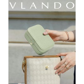 Vlando Travel Jewelry Case, PU Leather Travel Jewelry Box with Earring Holder, Portable Display Small Jewelry Box for Women Girls Gift - Green