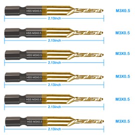 DKIBBITH 6-pc Metric M3 Combination Drill Tap Bit Set, M3*0.5 Thread Size, Titanium Coated High-Speed Steel, Ideal for Drilling and Threading in Soft Metal Wood and Plastic,1/4" Hex Shank