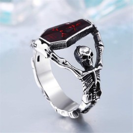 PAURO Men's Stainless Steel Zirconia Gothic Skull Coffin Cocktail Party Biker Ring Silver Size W