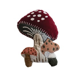 Creative Co-Op, Multicolor Cotton Velvet Embroidered Mushrooms Shaped Pillow