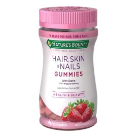 Nature's Bounty Soluciones Óptimas Gomitas para el Cabello la Piel y las Uñas Fresa 40 Gomitas 2,500 mcg de biotina por porción Vitaminas antioxidantes C y E Sin saborizantes artificiales